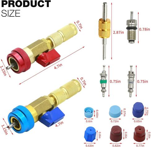 UOIENRT 37 قطعة R134A صمام مجموعة أدوات التثبيت السريعة المزيل، ارتفاع منخفض الضغط صمام التيار المتردد أداة إزالة الأساسية لنظام تكييف الهواء التبريد R12 R134a in Saudi Arabia