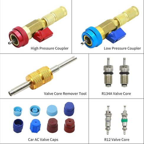 UOIENRT 37 قطعة R134A صمام مجموعة أدوات التثبيت السريعة المزيل، ارتفاع منخفض الضغط صمام التيار المتردد أداة إزالة الأساسية لنظام تكييف الهواء التبريد R12 R134a in Saudi Arabia