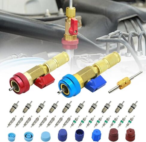 UOIENRT 37 قطعة R134A صمام مجموعة أدوات التثبيت السريعة المزيل، ارتفاع منخفض الضغط صمام التيار المتردد أداة إزالة الأساسية لنظام تكييف الهواء التبريد R12 R134a in Saudi Arabia