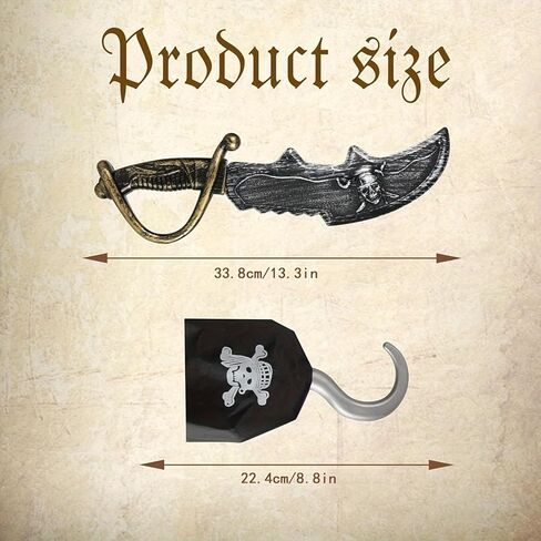 5Pcs Pirate Costume Accessories for Men - Adult Pirate Eye Patch, Hat,Sword, Captain hook & Headband for Halloween Costume Theme Parties in Saudi Arabia