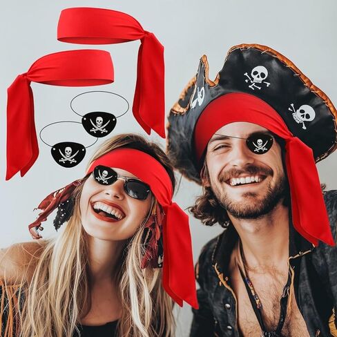 5Pcs Pirate Costume Accessories for Men - Adult Pirate Eye Patch, Hat,Sword, Captain hook & Headband for Halloween Costume Theme Parties in Saudi Arabia