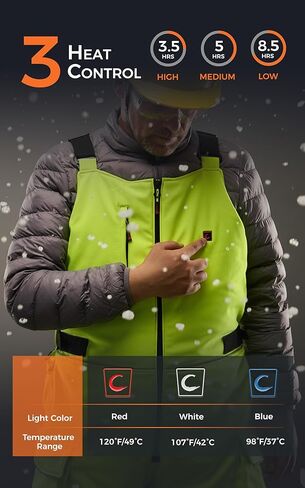 Heated Safety Hi Vis Bib Overall for Men, Softshell, Class E 5 Heating Zones, Waterproof, with 12V/15000mAh Battery in Saudi Arabia