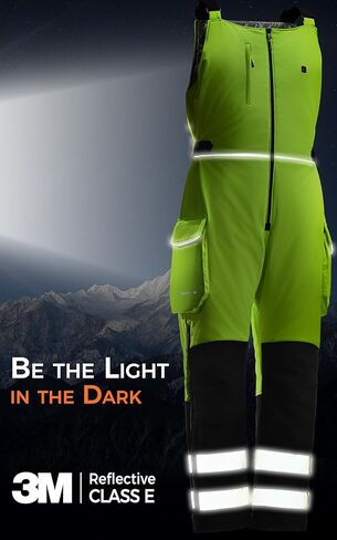 Heated Safety Hi Vis Bib Overall for Men, Softshell, Class E 5 Heating Zones, Waterproof, with 12V/15000mAh Battery in Saudi Arabia
