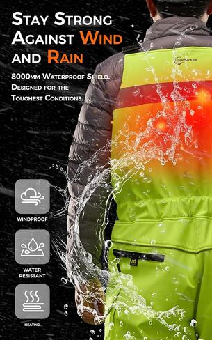 Heated Safety Hi Vis Bib Overall for Men, Softshell, Class E 5 Heating Zones, Waterproof, with 12V/15000mAh Battery in Saudi Arabia
