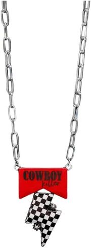 XAM Western-Inspired Checkered Flag and Turquoise Necklace - Geometric Unique Jewelry, Ideal for Cowgirl and Punk Styles in Saudi Arabia