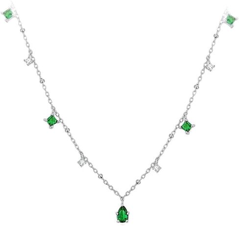 سلسلة من الفضة الإسترلينية S925 باللون الأخضر المربع الصغير على شكل دمعة زركونيا على شكل عظمة الترقوة بسيطة in Kuwait