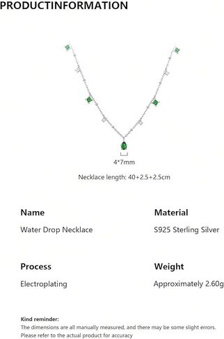 سلسلة من الفضة الإسترلينية S925 باللون الأخضر المربع الصغير على شكل دمعة زركونيا على شكل عظمة الترقوة بسيطة in Kuwait