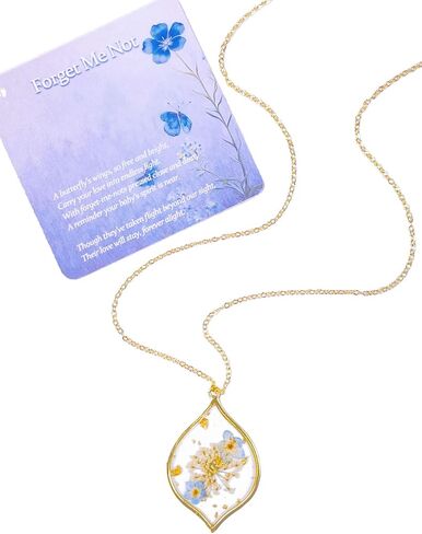 Miscarriage Necklace Gifts for Mothers, Forget Me Not Pressed Flower Bereavement Gift, Memorial Sympathy Jewelry for Women in Kuwait
