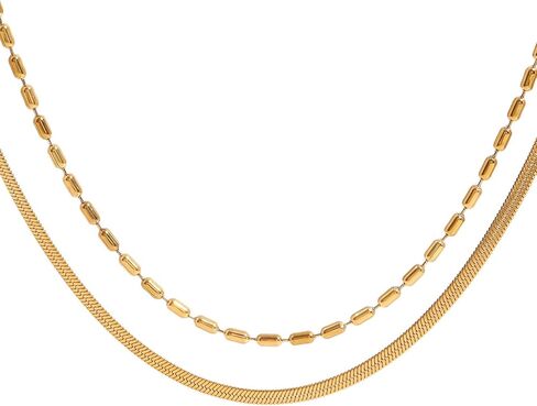 قلادة سلسلة مزدوجة الطبقات مطلية بالذهب عيار 18 قيراط من مادة PVD، مصنوعة من الفولاذ المقاوم للصدأ غير مشوه ومطرزة بتصميم سلسلة ثعبان، قلادات مزدوجة الطبقات للنساء، هدايا مجوهرات عصرية لذكرى عيد الميلاد in Kuwait