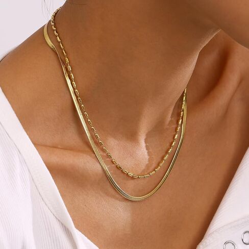 قلادة سلسلة مزدوجة الطبقات مطلية بالذهب عيار 18 قيراط من مادة PVD، مصنوعة من الفولاذ المقاوم للصدأ غير مشوه ومطرزة بتصميم سلسلة ثعبان، قلادات مزدوجة الطبقات للنساء، هدايا مجوهرات عصرية لذكرى عيد الميلاد in Kuwait