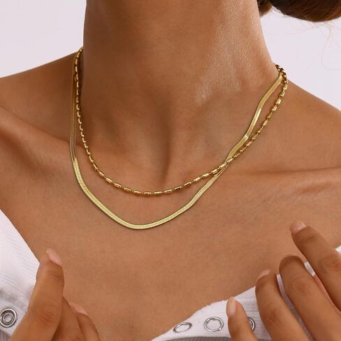 قلادة سلسلة مزدوجة الطبقات مطلية بالذهب عيار 18 قيراط من مادة PVD، مصنوعة من الفولاذ المقاوم للصدأ غير مشوه ومطرزة بتصميم سلسلة ثعبان، قلادات مزدوجة الطبقات للنساء، هدايا مجوهرات عصرية لذكرى عيد الميلاد in Kuwait