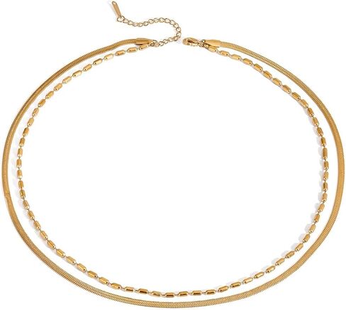قلادة سلسلة مزدوجة الطبقات مطلية بالذهب عيار 18 قيراط من مادة PVD، مصنوعة من الفولاذ المقاوم للصدأ غير مشوه ومطرزة بتصميم سلسلة ثعبان، قلادات مزدوجة الطبقات للنساء، هدايا مجوهرات عصرية لذكرى عيد الميلاد in Kuwait