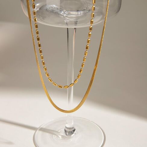 قلادة سلسلة مزدوجة الطبقات مطلية بالذهب عيار 18 قيراط من مادة PVD، مصنوعة من الفولاذ المقاوم للصدأ غير مشوه ومطرزة بتصميم سلسلة ثعبان، قلادات مزدوجة الطبقات للنساء، هدايا مجوهرات عصرية لذكرى عيد الميلاد in Kuwait