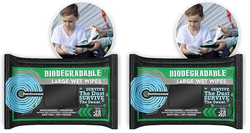 مناديل مبللة قابلة للتحلل بيولوجيًا من Surviveware، مناديل مبللة للوجه والجسم لمرحلة ما بعد التمرين والتخييم، مناديل مبللة للبالغين، مناديل كبيرة، 40 قطعة in Saudi Arabia