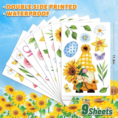 9 Sheets Hello Spring Gnome Windows Cling Stickers Easter Egg Gnome Flower Window Decals Reusable Window Decoration for Spring Easter Party Home Office Classroom in Saudi Arabia