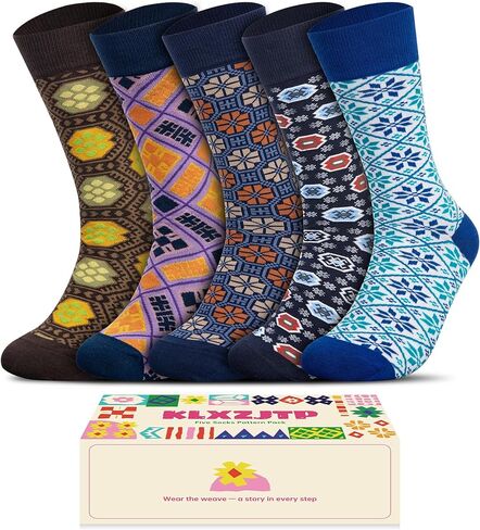 Gift Socks 5 Pack for Men Women - Fun Colorful Novelty Crew Socks with Tribal Pattern, Casual Dress Socks for Gifts in Saudi Arabia