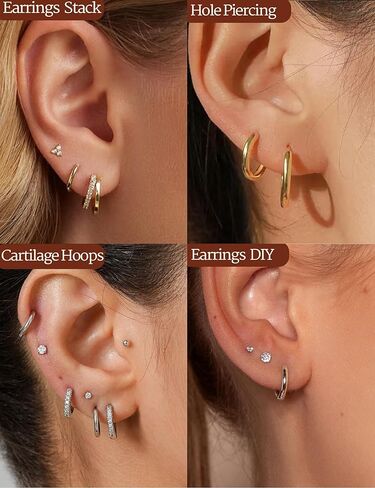 Gold Earrings Minimalist 14K Gold Plated Huggie Hoop Earrings Set Hypoallergenic 925 Silver Cartilage Sleepers Huggie Silver Earrings for Women in Saudi Arabia