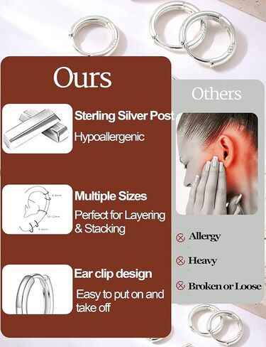 Gold Earrings Minimalist 14K Gold Plated Huggie Hoop Earrings Set Hypoallergenic 925 Silver Cartilage Sleepers Huggie Silver Earrings for Women in Saudi Arabia