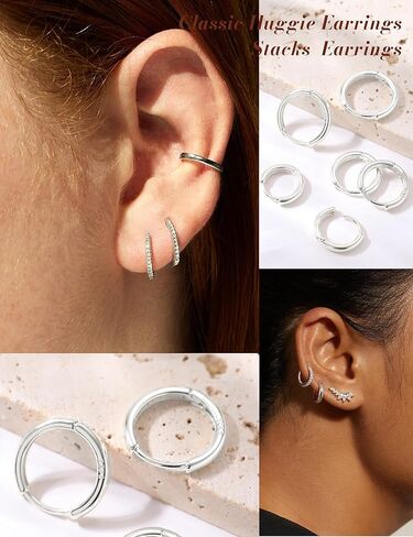Gold Earrings Minimalist 14K Gold Plated Huggie Hoop Earrings Set Hypoallergenic 925 Silver Cartilage Sleepers Huggie Silver Earrings for Women in Saudi Arabia
