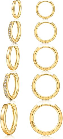 Gold Earrings Minimalist 14K Gold Plated Huggie Hoop Earrings Set Hypoallergenic 925 Silver Cartilage Sleepers Huggie Silver Earrings for Women in Saudi Arabia