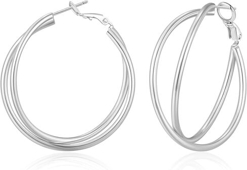Twist Double Hoop Earrings For Women Lightweight Big Gold Hoops Hypoallergenic Large Silver Hoops Non Tarnish 2mm Thin Gold Hoop Earrings Birthday Gift For Women in Saudi Arabia