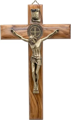 Saint Benedict Wall Cross | Solid Wood Cross with Metallic Corpus and St. Ben Medal | Catholic Home Décor | Great Religious Gift for First Communion and Confirmation in Saudi Arabia