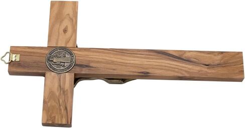 Saint Benedict Wall Cross | Solid Wood Cross with Metallic Corpus and St. Ben Medal | Catholic Home Décor | Great Religious Gift for First Communion and Confirmation in Saudi Arabia