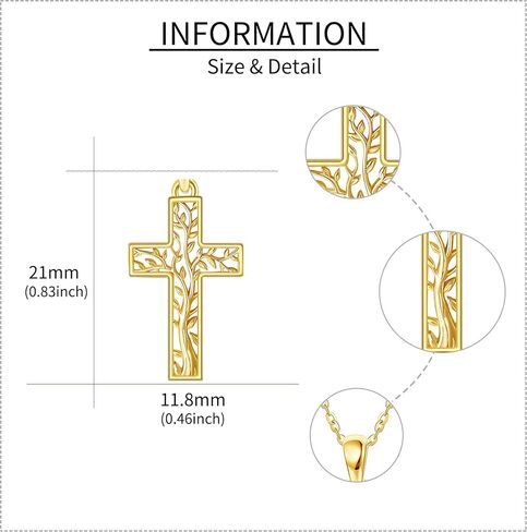 GEHN 14K Solid Gold Cross Necklace Tree of Life Necklace Solid Gold Cross Jewelry Religious Jewelry Christian Gifts for Women Wife Mom in Kuwait