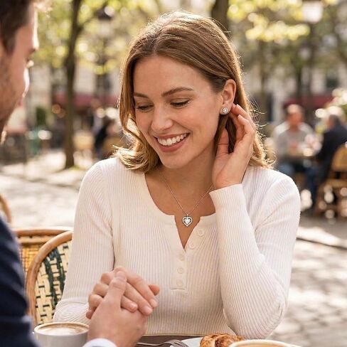 Moissanite Necklace and Earrings Set for Women, 3 Carats Total (1 Carat Heart Pendant + 1 Carat Stud Earrings Each), Engraved “I LOVE YOU", Rhodium Plated with Palladium Anti-Tarnish – Anniversary Valentine’s Gift in Kuwait