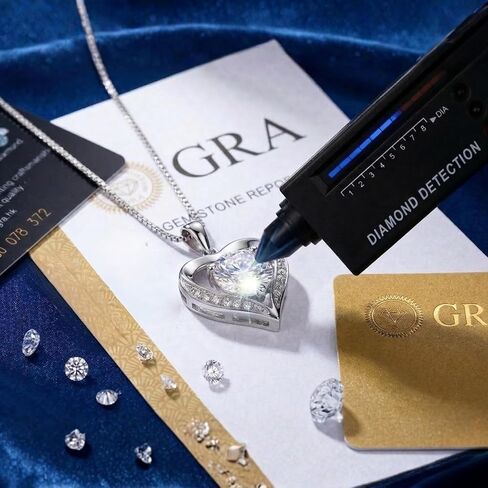 Moissanite Necklace and Earrings Set for Women, 3 Carats Total (1 Carat Heart Pendant + 1 Carat Stud Earrings Each), Engraved “I LOVE YOU", Rhodium Plated with Palladium Anti-Tarnish – Anniversary Valentine’s Gift in Kuwait