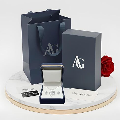 Moissanite Necklace and Earrings Set for Women, 3 Carats Total (1 Carat Heart Pendant + 1 Carat Stud Earrings Each), Engraved “I LOVE YOU", Rhodium Plated with Palladium Anti-Tarnish – Anniversary Valentine’s Gift in Kuwait