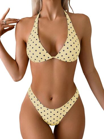Fanuerg Women's Triangle Bikini Sets Halter String Two Piece Swimsuits High Cut Cheeky Bathing Suit in Saudi Arabia