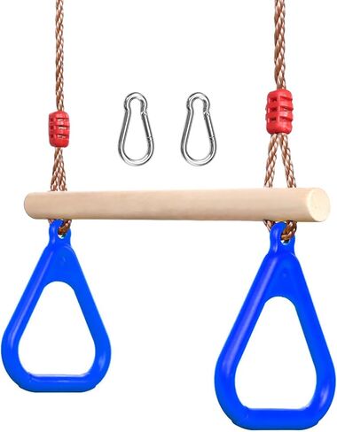 PELLOR Playground Children's Wooden Trapeze Swing Bar with Plastic Gym Rings Swing Set for Indoor & Outdoor Fun in Saudi Arabia
