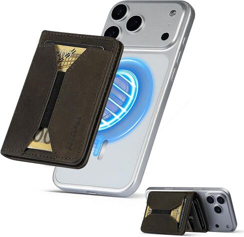 for Magsafe Wallet Stand Men: Magnetic Minimalist Phone Wallet for 5+ Cards&8 Cash - Full Grain Leather Strong Magnet Card Holder for iphone 16/15/14/13/12 Series, Not for 13/12 mini (Black) in Saudi Arabia