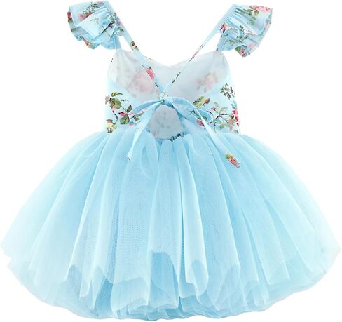 Toddler Girls Dress Summer Floral Tulle Tea Party Easter Birthday Tutu Sundress in Saudi Arabia