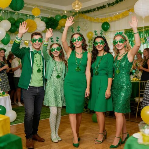 21 PCS St Patricks Day Accessories for Women Shamrock Jewelry Set Irish Clover Acrylic Earrings Necklace Rubber Wristbands Bracelets Stickers Festival Party Costume in Saudi Arabia