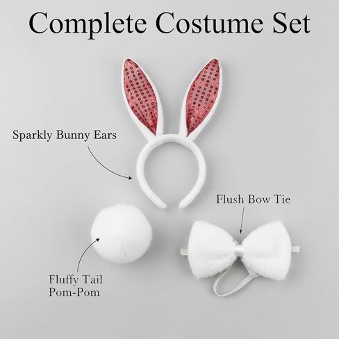 134Pcs Bunny Costume Set with Rabbit Ear Headbands, Bow Ties, Rabbit Tails, and Temporary Tattoos—perfect for Easter, Birthday Parties, and Halloween Celebrations. in Saudi Arabia