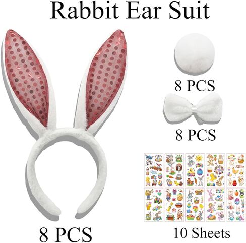 134Pcs Bunny Costume Set with Rabbit Ear Headbands, Bow Ties, Rabbit Tails, and Temporary Tattoos—perfect for Easter, Birthday Parties, and Halloween Celebrations. in Saudi Arabia