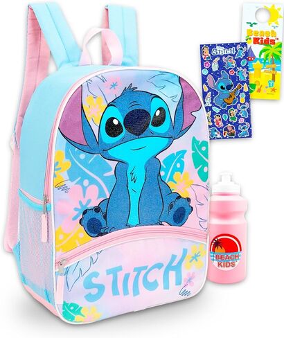 Disney Stitch Backpack for Girls Set - Bundle with 16" Backpack, Water Bottle, Stickers, More | Stitch School Bag for Kids, Girls in Saudi Arabia