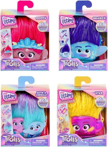 حقيبة ظهر REAL LITTLES Trolls Band Together مع 6 مفاجآت قرطاسية صغيرة بالداخل! 4 قطع للجمع - بوبي، برانش، فيفا، ساتان وشانيل - قد تختلف الأنماط in Kuwait