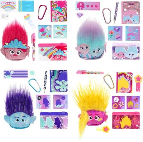حقيبة ظهر REAL LITTLES Trolls Band Together مع 6 مفاجآت قرطاسية صغيرة بالداخل! 4 قطع للجمع - بوبي، برانش، فيفا، ساتان وشانيل - قد تختلف الأنماط in Kuwait