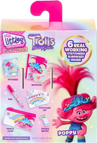 حقيبة ظهر REAL LITTLES Trolls Band Together مع 6 مفاجآت قرطاسية صغيرة بالداخل! 4 قطع للجمع - بوبي، برانش، فيفا، ساتان وشانيل - قد تختلف الأنماط in Kuwait