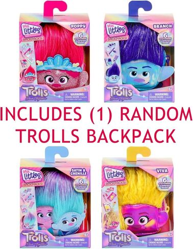 حقيبة ظهر REAL LITTLES Trolls Band Together مع 6 مفاجآت قرطاسية صغيرة بالداخل! 4 قطع للجمع - بوبي، برانش، فيفا، ساتان وشانيل - قد تختلف الأنماط in Kuwait