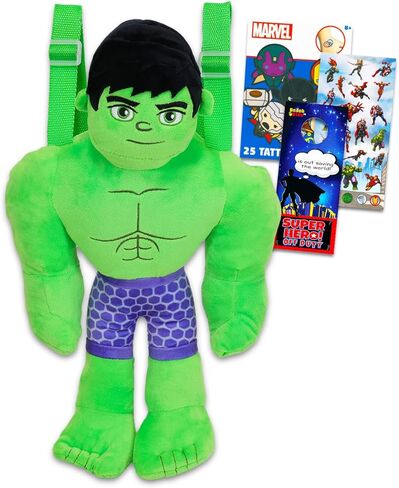 Hulk Plush Backpack Gift Set - Bundle of 14" Deluxe Hulk Plush Doll Toy with Carrying Straps, Stickers, Tattoos, More | Avengers for Kids, Boys, Girls in Saudi Arabia