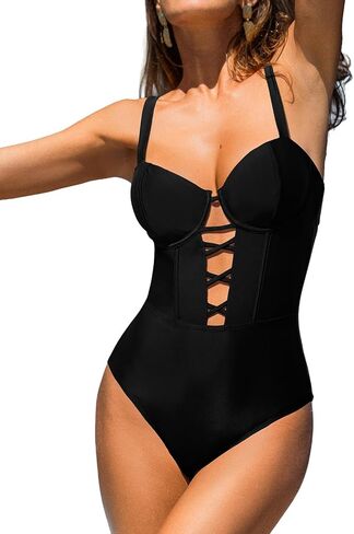 بدلة سباحة نسائية من قطعة واحدة من CUPSHE، بدلة استحمام بسلك داخلي وفتحات رقبة على شكل قلب، ملابس سباحة بأشرطة قابلة للتعديل in Kuwait