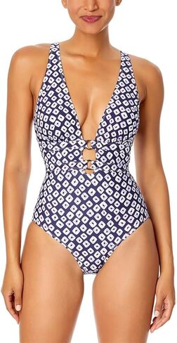 Women's Shibori Geo Double Ring Plunge Front One Piece Swimsuit in Saudi Arabia