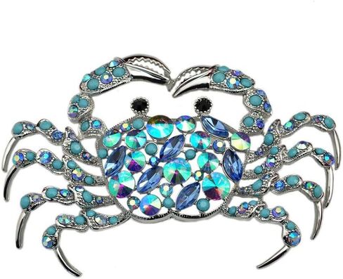 Shiny Rhinestone Crab Brooch with Sapphire - Cute sea animal jewelry for women, suitable for parties and daily wear, birthday anniversary metal gift, exquisite craftsmanship, dynamic accessory in Saudi Arabia