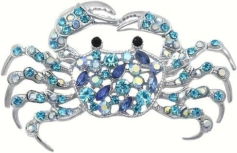 Shiny Rhinestone Crab Brooch with Sapphire - Cute sea animal jewelry for women, suitable for parties and daily wear, birthday anniversary metal gift, exquisite craftsmanship, dynamic accessory in Saudi Arabia