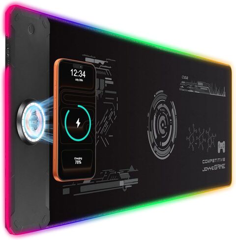 Large Gaming Mouse Pad with Magnetic Wireless Charger 15W Fast Charging, RGB Light LED Mousepad Desk Mat, Smooth Surface, Anti-Slip Rubber Base, Keyboard Pad for Gaming, MacBook, PC, Laptop - Black in Saudi Arabia