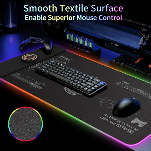 Large Gaming Mouse Pad with Magnetic Wireless Charger 15W Fast Charging, RGB Light LED Mousepad Desk Mat, Smooth Surface, Anti-Slip Rubber Base, Keyboard Pad for Gaming, MacBook, PC, Laptop - Black in Saudi Arabia